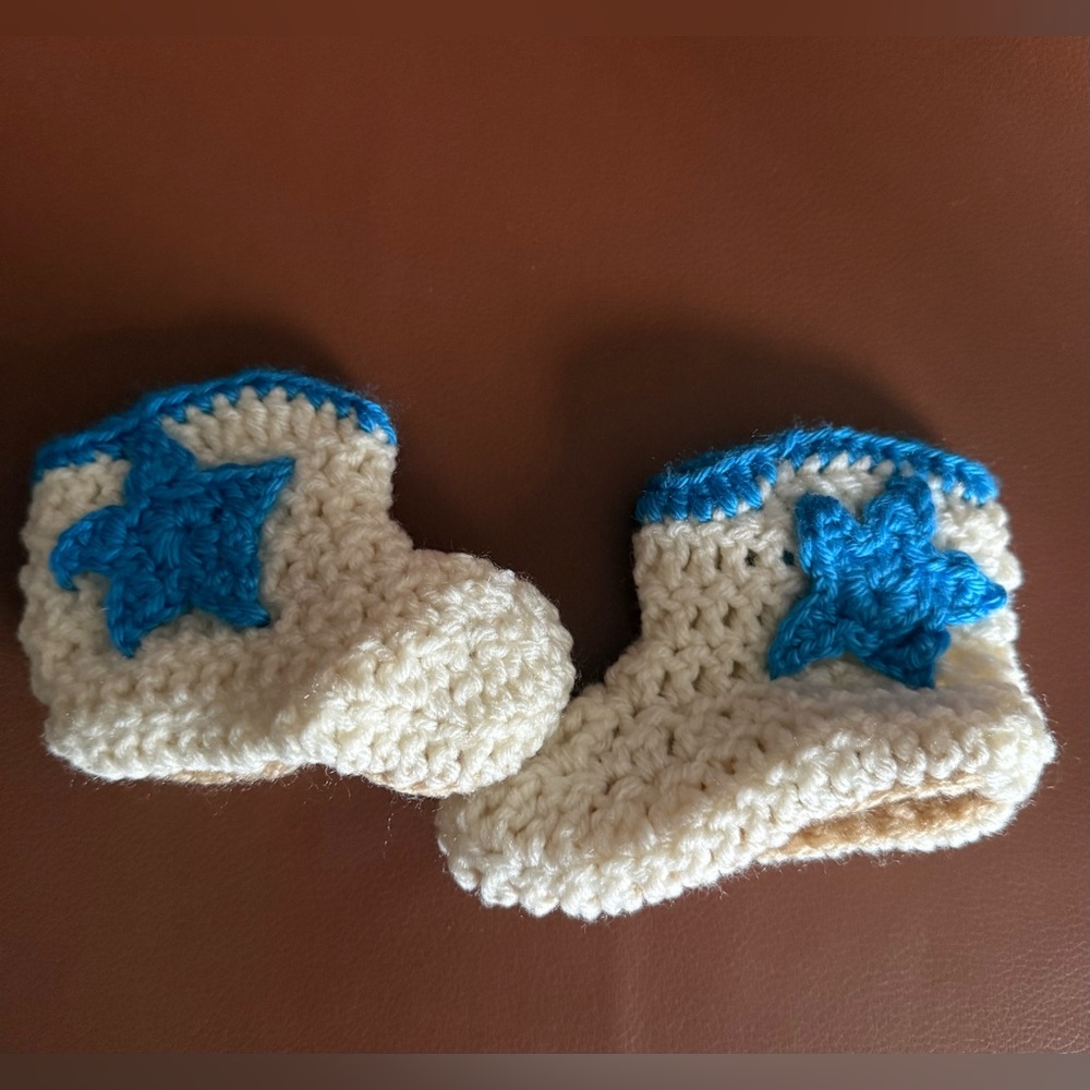 Crochet Star Baby/Toddler Booties Festive 4th of July Western Cowboy Cowgirl Sz4
